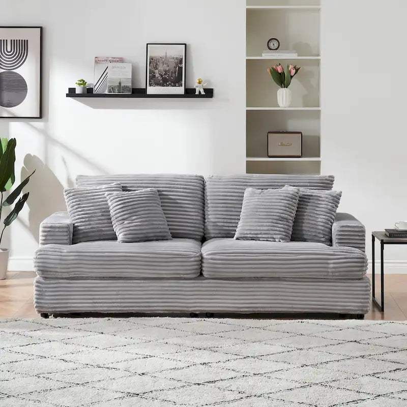 79.3 Corduroy 3-seater Sofa with Toss Pillows and Spring Cushion-27