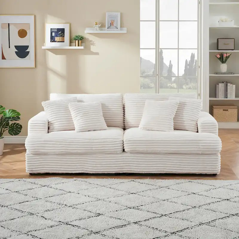 79.3 Corduroy 3-seater Sofa with Toss Pillows and Spring Cushion-28
