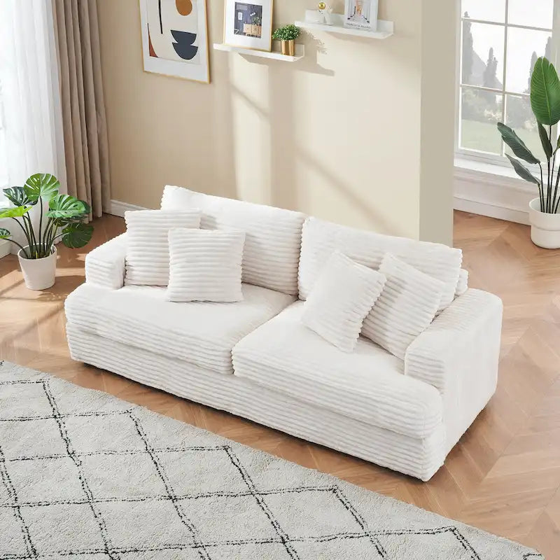 79.3 Corduroy 3-seater Sofa with Toss Pillows and Spring Cushion-2