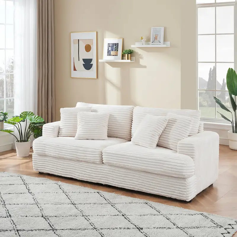 79.3 Corduroy 3-seater Sofa with Toss Pillows and Spring Cushion-3