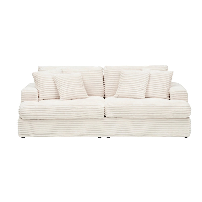 79.3 Corduroy 3-seater Sofa with Toss Pillows and Spring Cushion-5