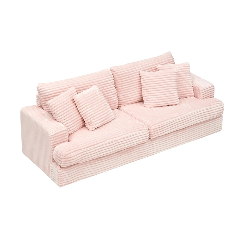 79.3 Corduroy 3-seater Sofa with Toss Pillows and Spring Cushion-15