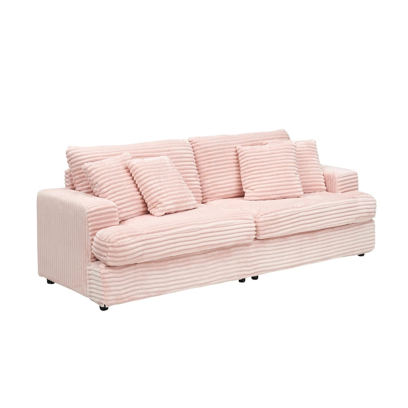 79.3 Corduroy 3-seater Sofa with Toss Pillows and Spring Cushion-16