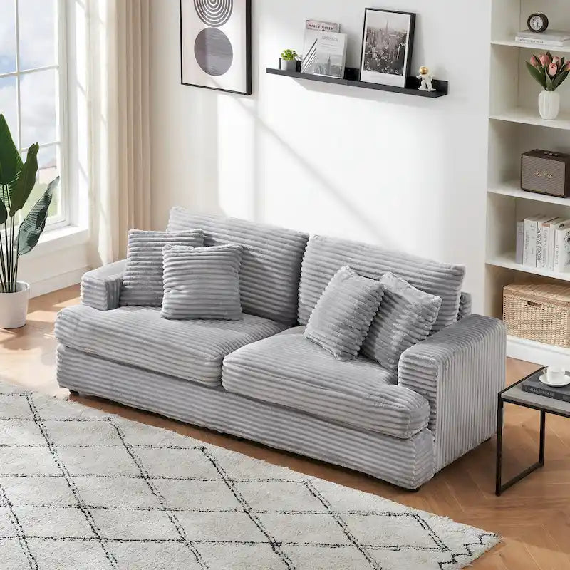 79.3 Corduroy 3-seater Sofa with Toss Pillows and Spring Cushion-19