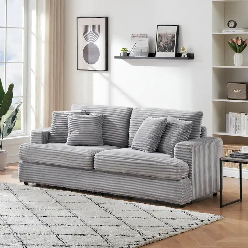 79.3 Corduroy 3-seater Sofa with Toss Pillows and Spring Cushion-20
