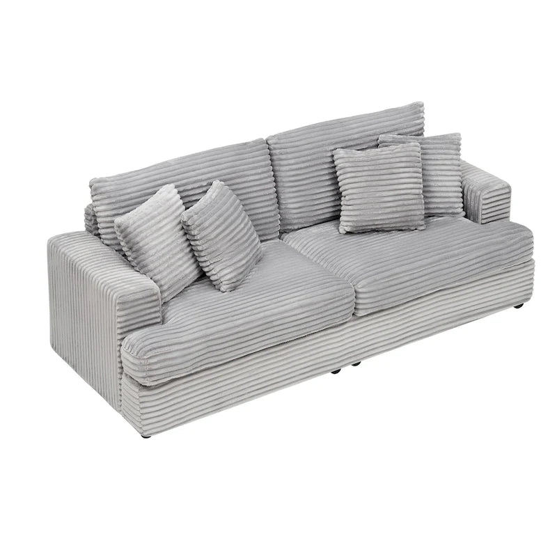 79.3 Corduroy 3-seater Sofa with Toss Pillows and Spring Cushion-23