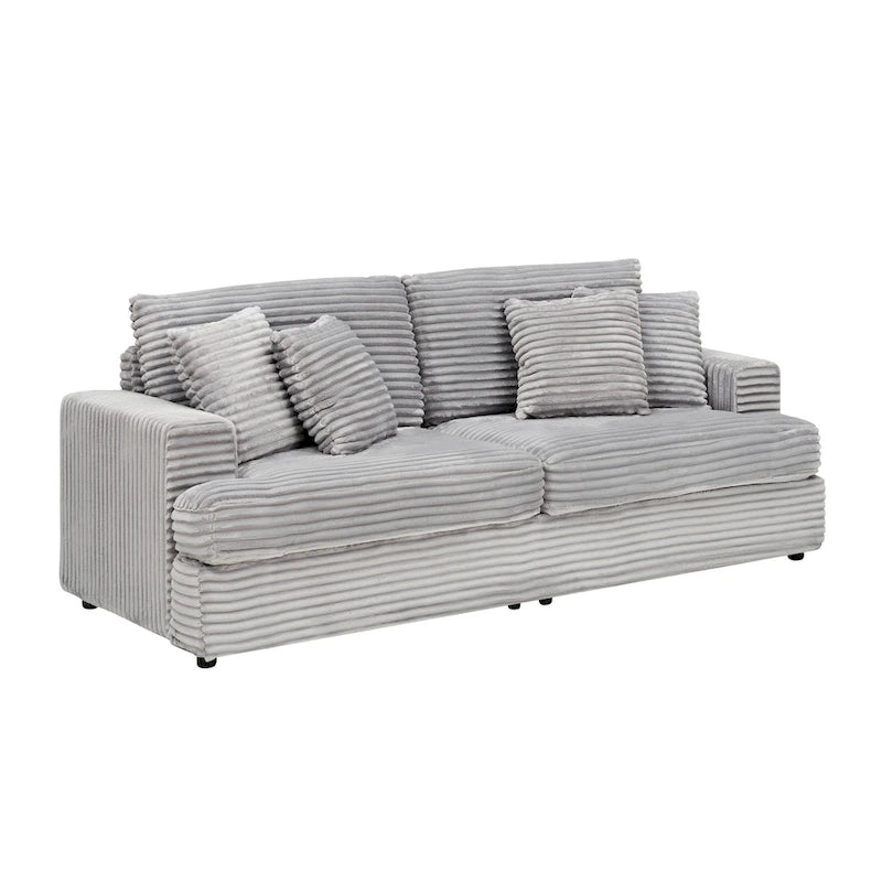 79.3 Corduroy 3-seater Sofa with Toss Pillows and Spring Cushion-24