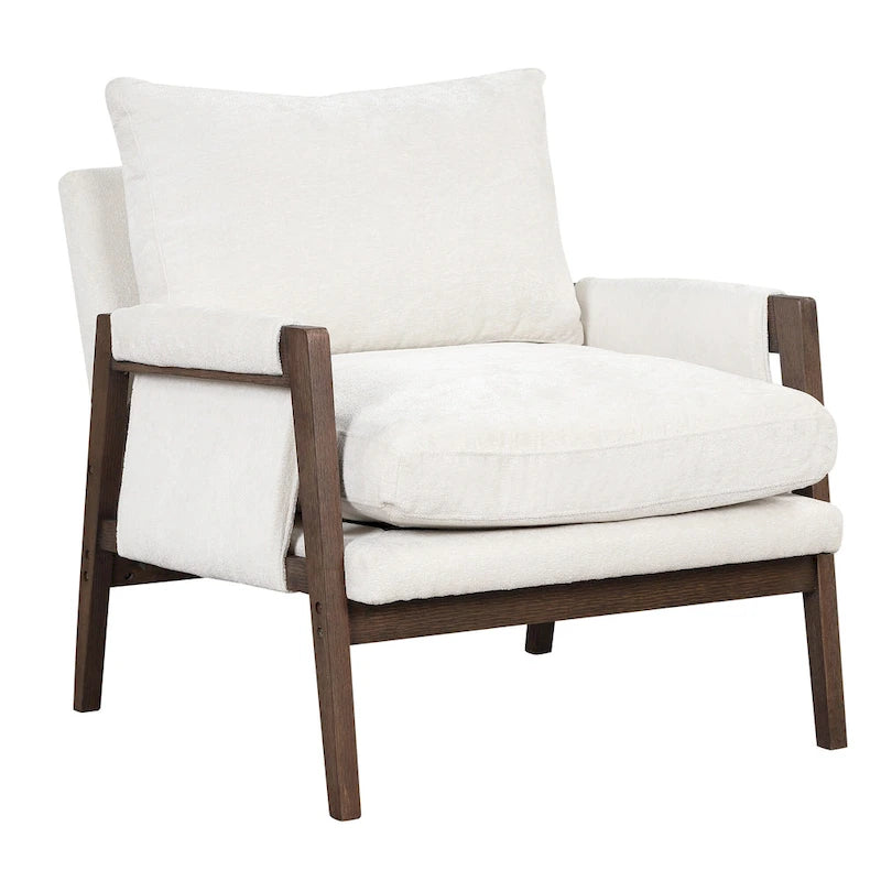 White 35.4 Velvet Arm Chair with Rubber Wood Frame-3