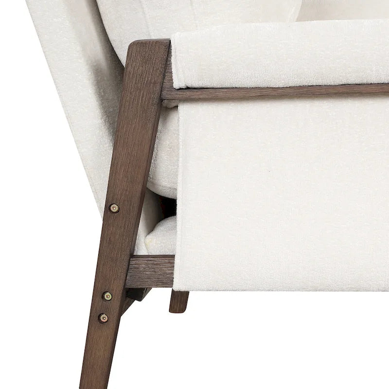 White 35.4 Velvet Arm Chair with Rubber Wood Frame-6