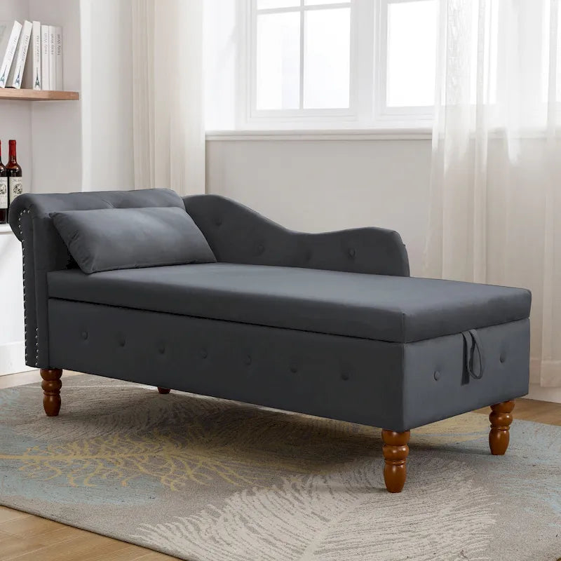 Black 58.26 Velvet Upholstered Button Tufted Chaise Lounge Chair with Storage-4