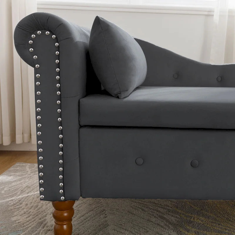Black 58.26 Velvet Upholstered Button Tufted Chaise Lounge Chair with Storage-11