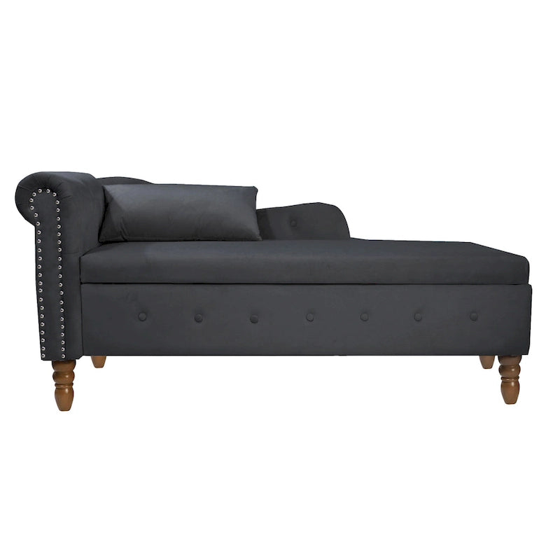 Black 58.26 Velvet Upholstered Button Tufted Chaise Lounge Chair with Storage-13