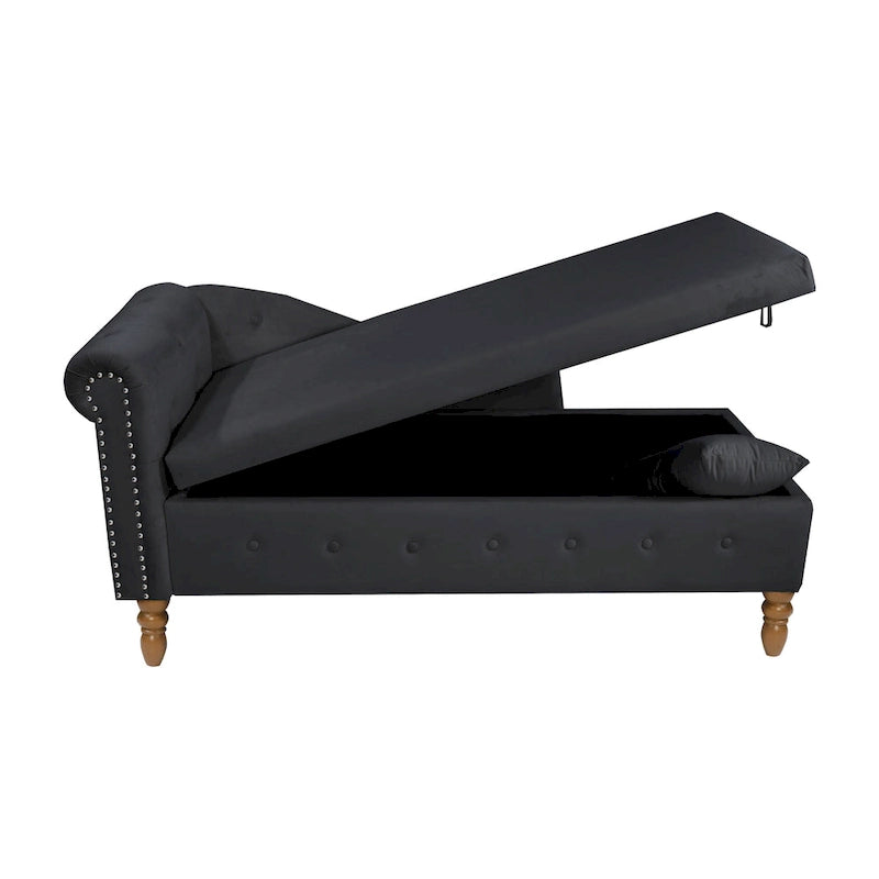 Black 58.26 Velvet Upholstered Button Tufted Chaise Lounge Chair with Storage-14