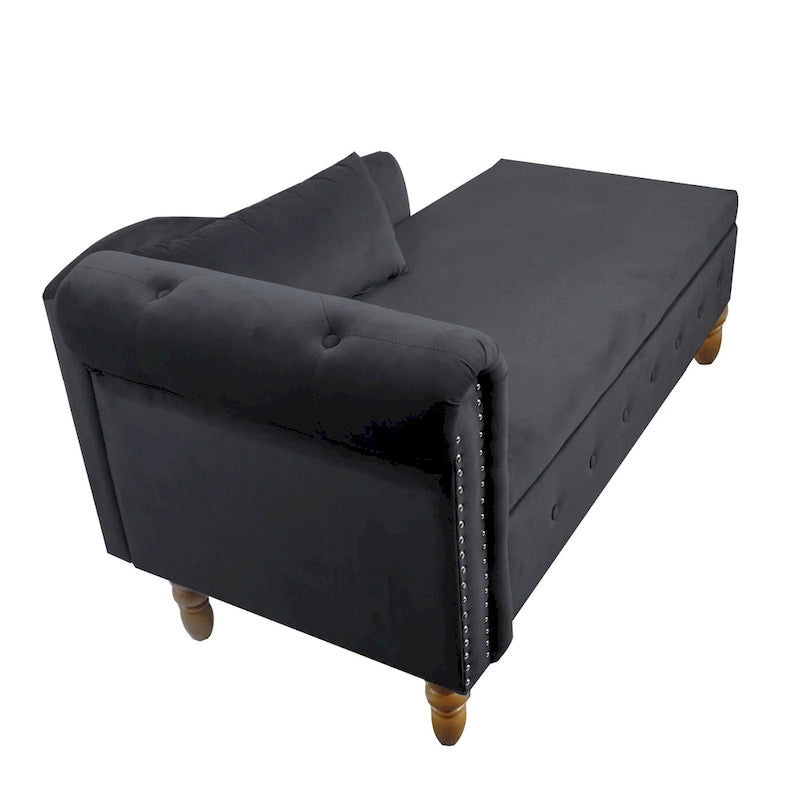Black 58.26 Velvet Upholstered Button Tufted Chaise Lounge Chair with Storage-17