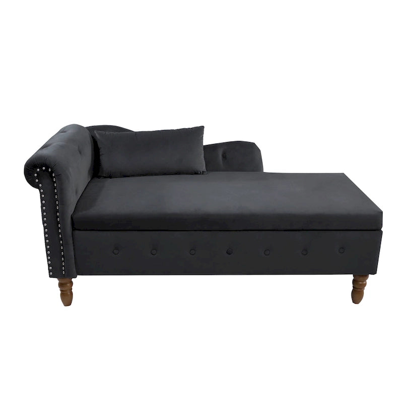 Black 58.26 Velvet Upholstered Button Tufted Chaise Lounge Chair with Storage-19