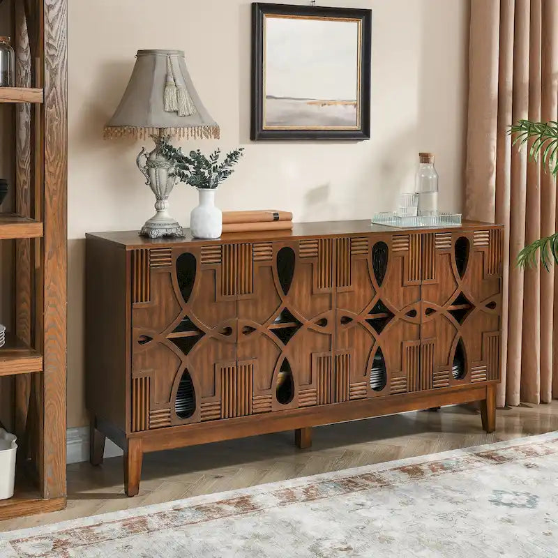 60.5 Modern Sideboard Buffet Cabinet with Storage, TV Media Console Table, Storage Cabinet with 4 Doors & Adjustable Shelves-14