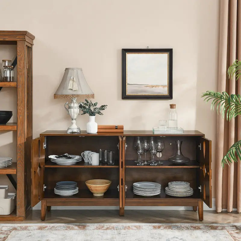 60.5 Modern Sideboard Buffet Cabinet with Storage, TV Media Console Table, Storage Cabinet with 4 Doors & Adjustable Shelves-3