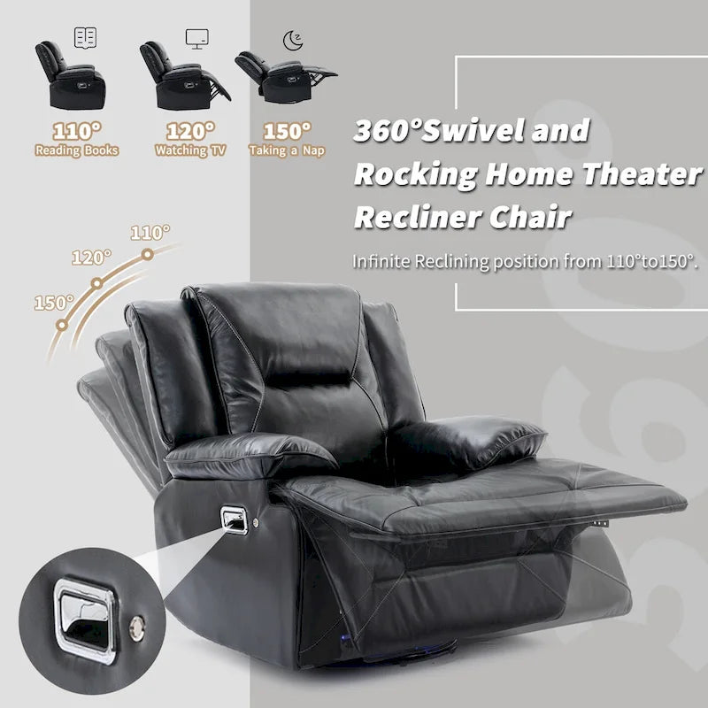 2 Seater Home Theater Recliner Manual Recliner Chair with a LED Light Strip Two Cup Holders and a Storage Box-3