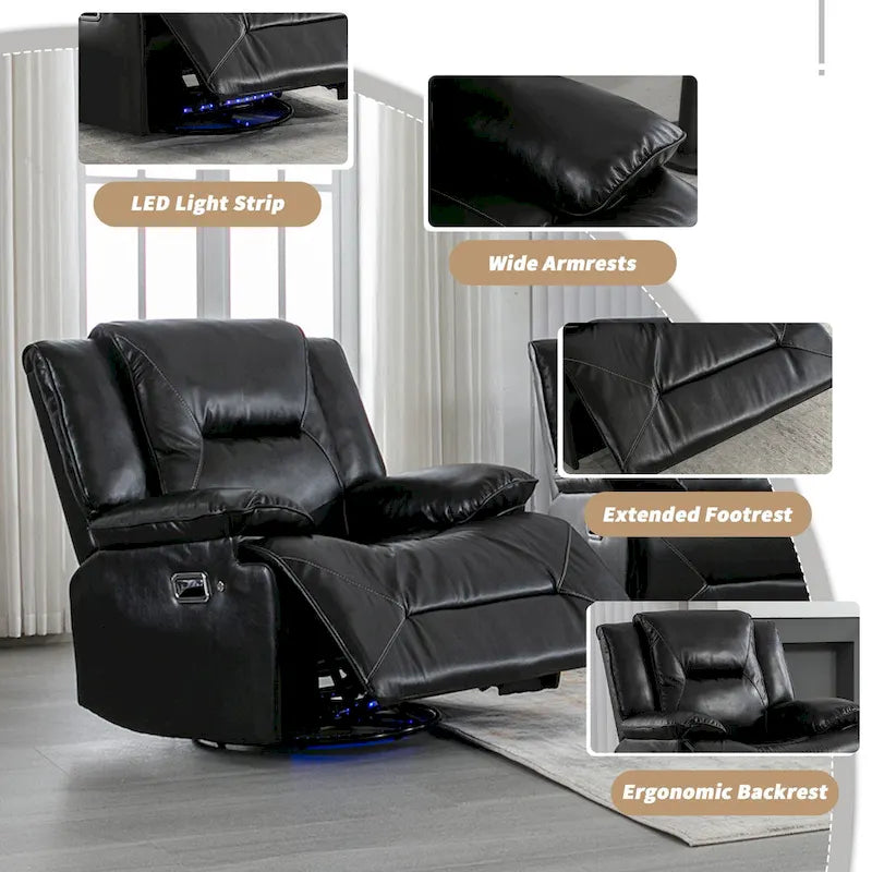 2 Seater Home Theater Recliner Manual Recliner Chair with a LED Light Strip Two Cup Holders and a Storage Box-5