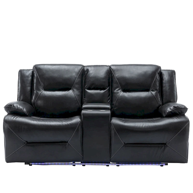 2 Seater Home Theater Recliner Manual Recliner Chair with a LED Light Strip Two Cup Holders and a Storage Box-7