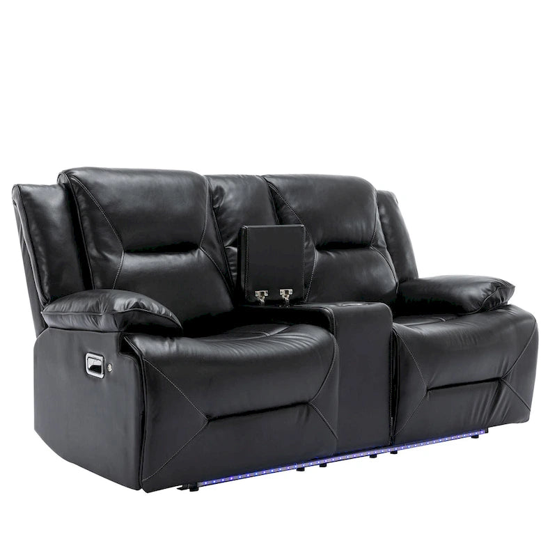 2 Seater Home Theater Recliner Manual Recliner Chair with a LED Light Strip Two Cup Holders and a Storage Box-8