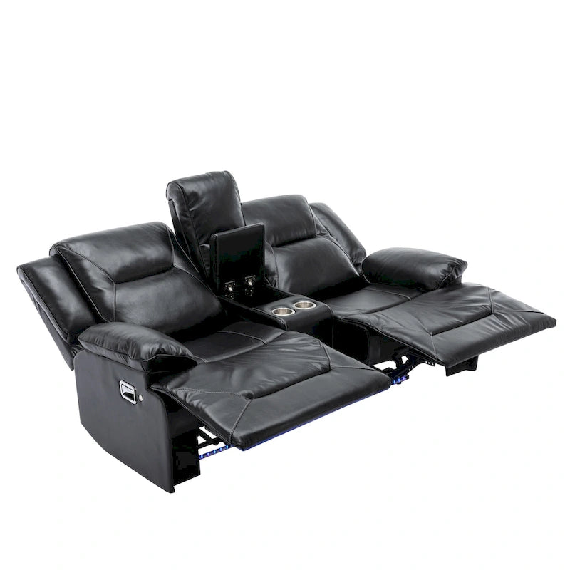 2 Seater Home Theater Recliner Manual Recliner Chair with a LED Light Strip Two Cup Holders and a Storage Box-12