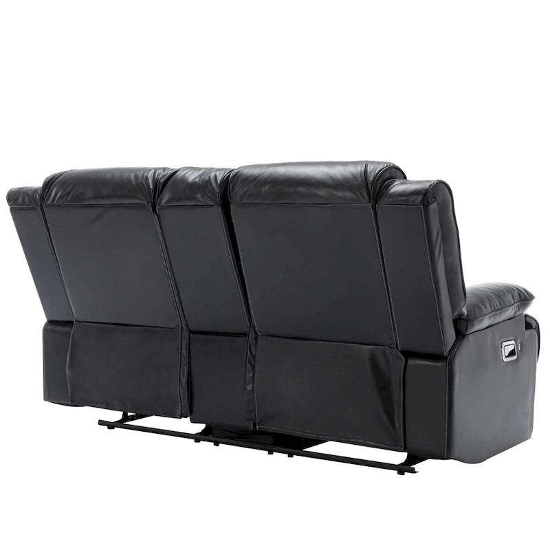 2 Seater Home Theater Recliner Manual Recliner Chair with a LED Light Strip Two Cup Holders and a Storage Box-13