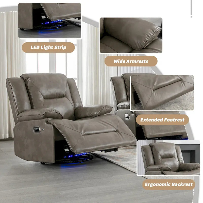 2 Seater Home Theater Recliner Manual Recliner Chair with a LED Light Strip Two Cup Holders and a Storage Box-24