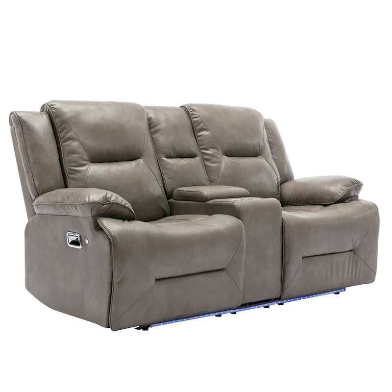 2 Seater Home Theater Recliner Manual Recliner Chair with a LED Light Strip Two Cup Holders and a Storage Box-26