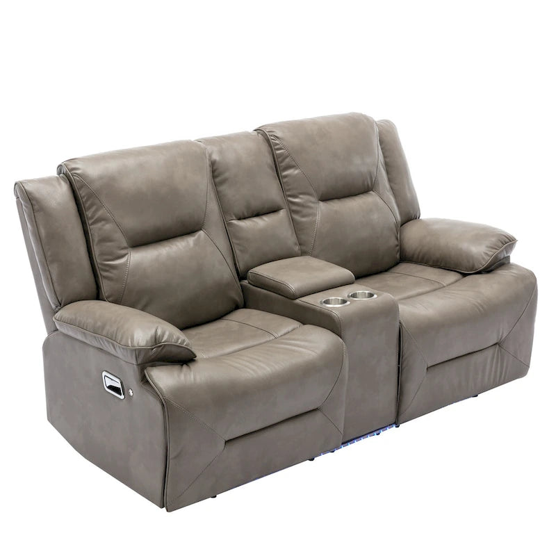 2 Seater Home Theater Recliner Manual Recliner Chair with a LED Light Strip Two Cup Holders and a Storage Box-27