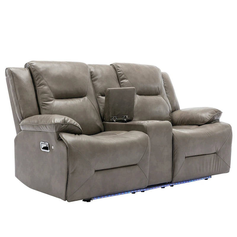 2 Seater Home Theater Recliner Manual Recliner Chair with a LED Light Strip Two Cup Holders and a Storage Box-28