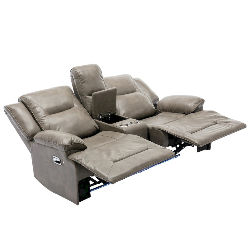 2 Seater Home Theater Recliner Manual Recliner Chair with a LED Light Strip Two Cup Holders and a Storage Box-30