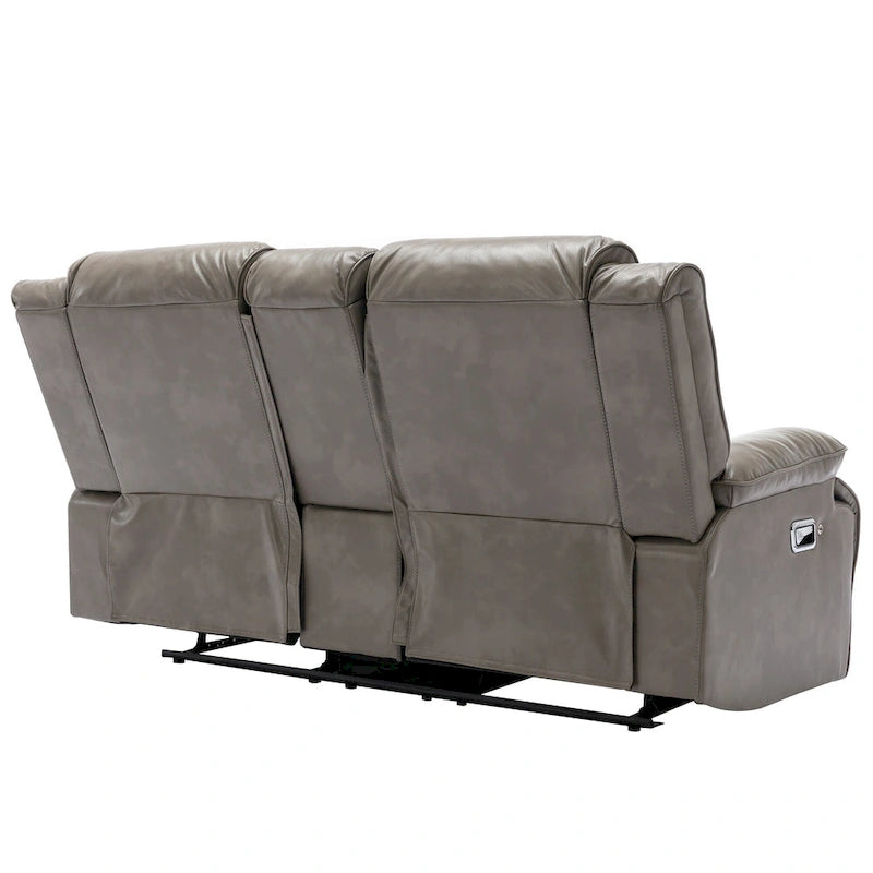 2 Seater Home Theater Recliner Manual Recliner Chair with a LED Light Strip Two Cup Holders and a Storage Box-31