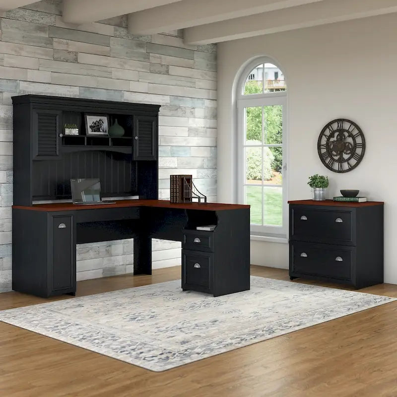Fairview L Shaped Desk with Hutch and File Cabinet by Bush Furniture-7
