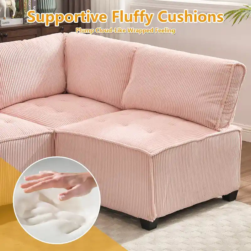 U-Shaped Corduroy Upholstered 6-Seat Convertible Modular Sectional Sofa Fit for Living Room-4