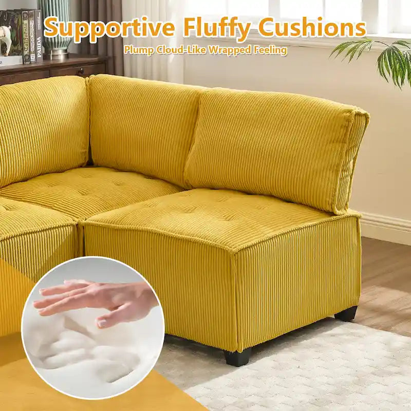 U-Shaped Corduroy Upholstered 6-Seat Convertible Modular Sectional Sofa Fit for Living Room-11