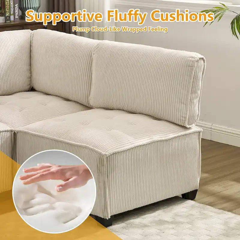 U-Shaped Corduroy Upholstered 6-Seat Convertible Modular Sectional Sofa Fit for Living Room-18