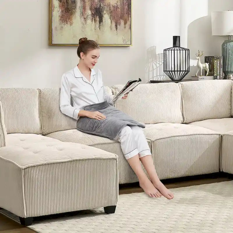 U-Shaped Corduroy Upholstered 6-Seat Convertible Modular Sectional Sofa Fit for Living Room-21