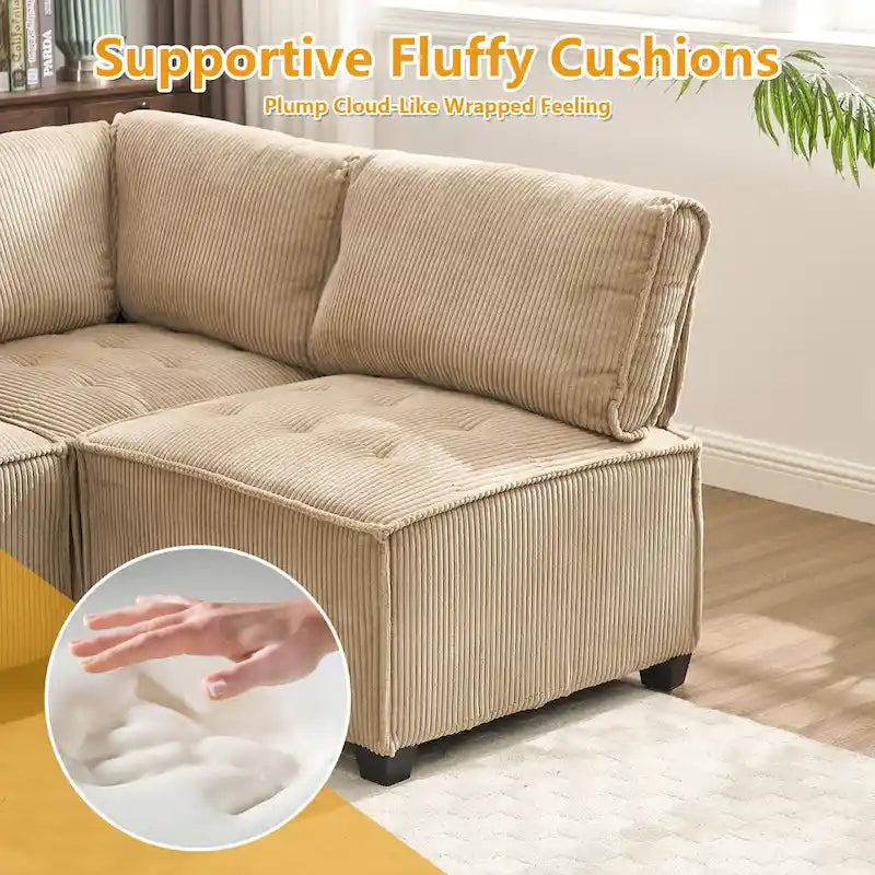 U-Shaped Corduroy Upholstered 6-Seat Convertible Modular Sectional Sofa Fit for Living Room-25