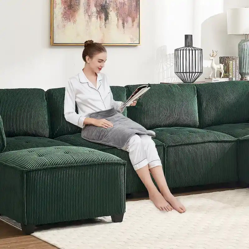 U-Shaped Corduroy Upholstered 6-Seat Convertible Modular Sectional Sofa Fit for Living Room-34