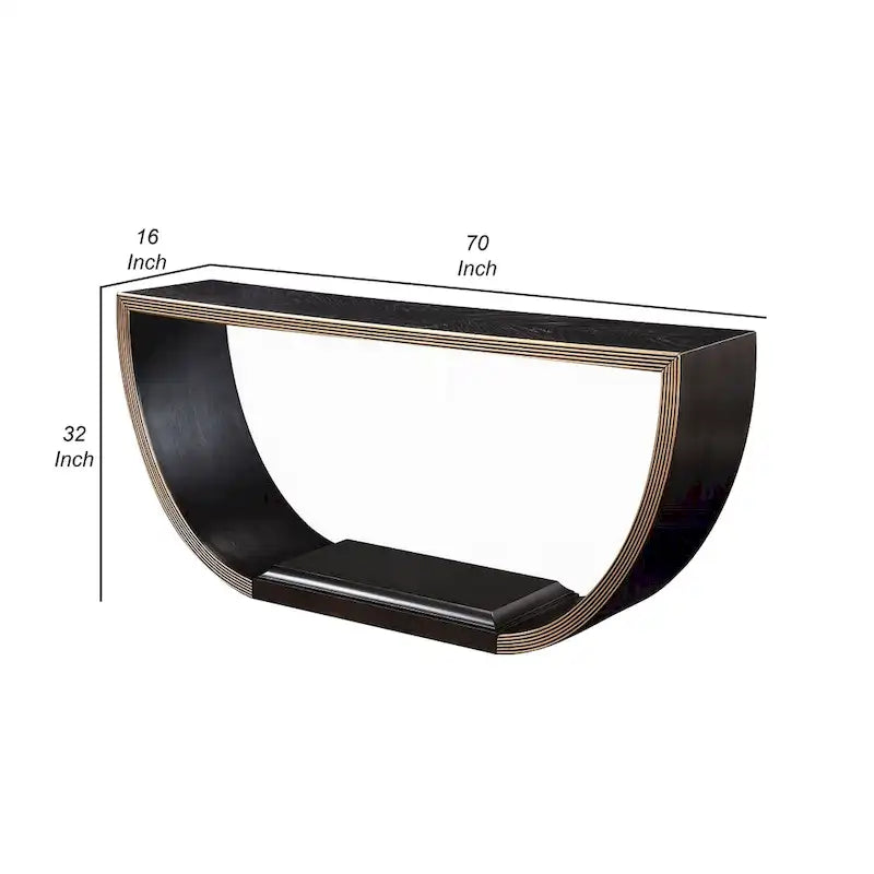 Riza Console Table, Half Moon Wood Frame Black, Gold Finish, 70 Inch-4