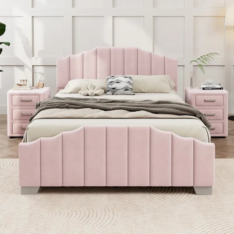Modern Full Size Upholstered Platform Bed with Quilted Headboard and Footboard, Wooden Frame, No Box Spring Needed-2