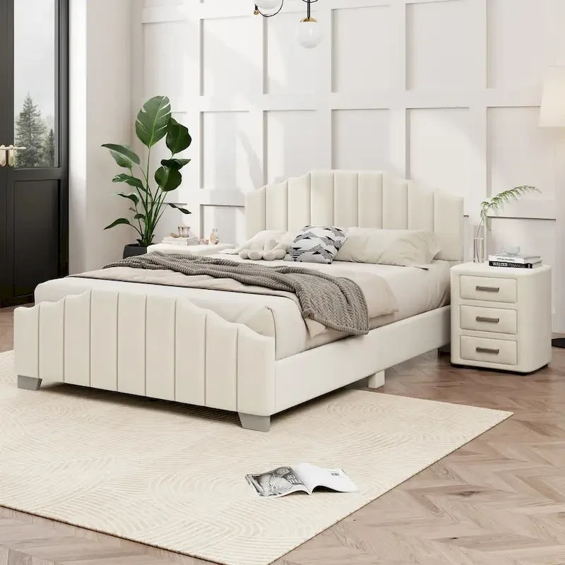 Modern Full Size Upholstered Platform Bed with Quilted Headboard and Footboard, Wooden Frame, No Box Spring Needed-3