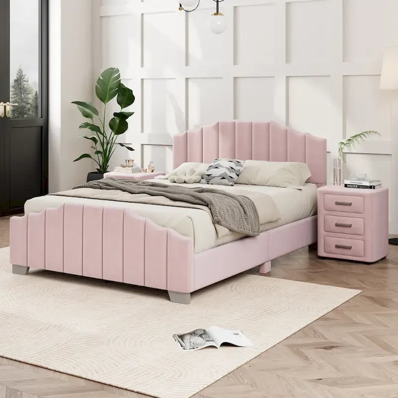 Modern Full Size Upholstered Platform Bed with Quilted Headboard and Footboard, Wooden Frame, No Box Spring Needed-4