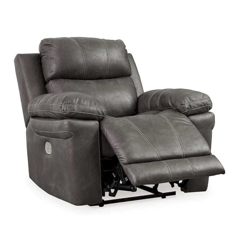 Ben Dual Power Recliner Chair, Adjustable Headrest, Gray Faux Leather-2