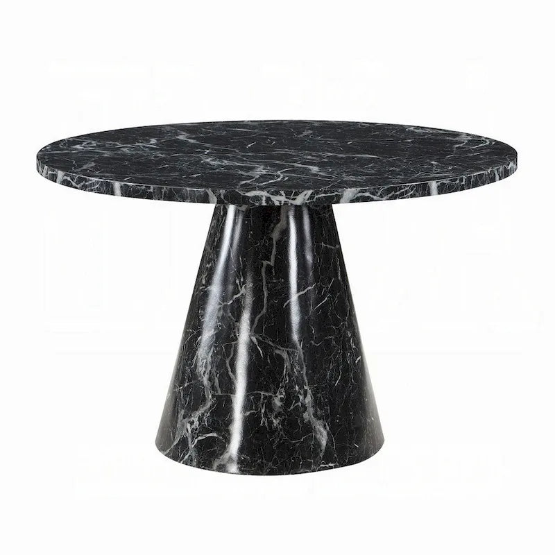 Olivia Dining Table, Pedestal Base, 48 Inch Round Black Faux Stone Top-2