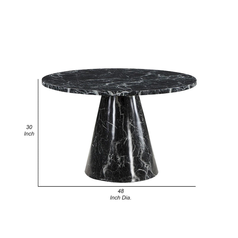 Olivia Dining Table, Pedestal Base, 48 Inch Round Black Faux Stone Top-5