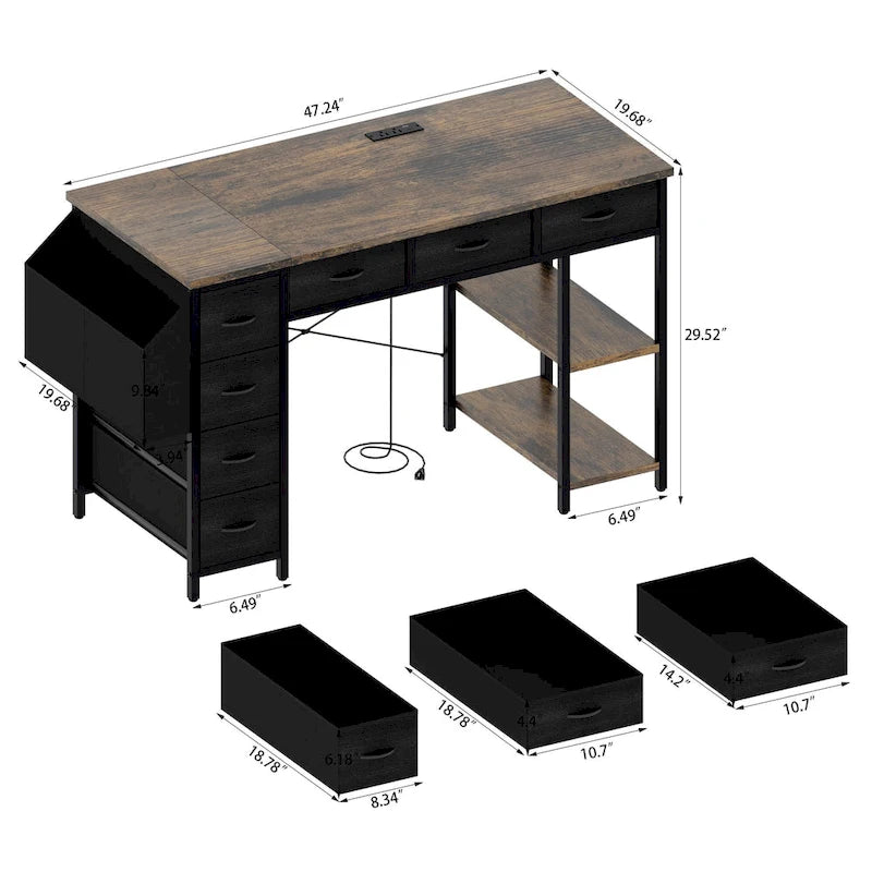 Modern Computer Office Desk with Power Station and Dual Monitor Stands and 2 Drawers for Home Office or Study Organization-10