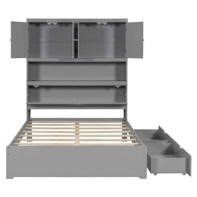 Wooden Platform Storage Bed Full Size Bed Frame with Storage Headboard-4