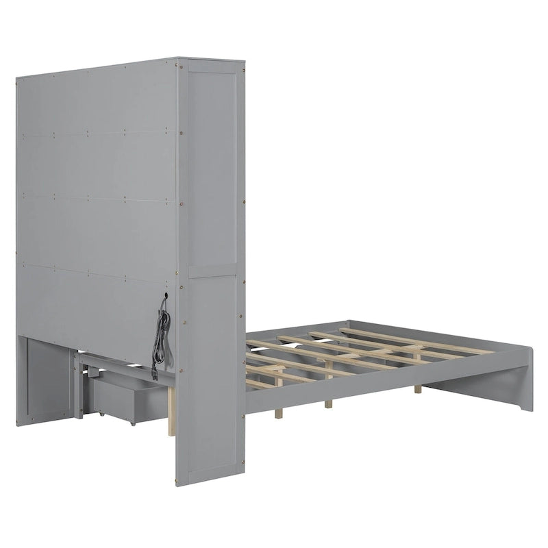 Wooden Platform Storage Bed Full Size Bed Frame with Storage Headboard-6